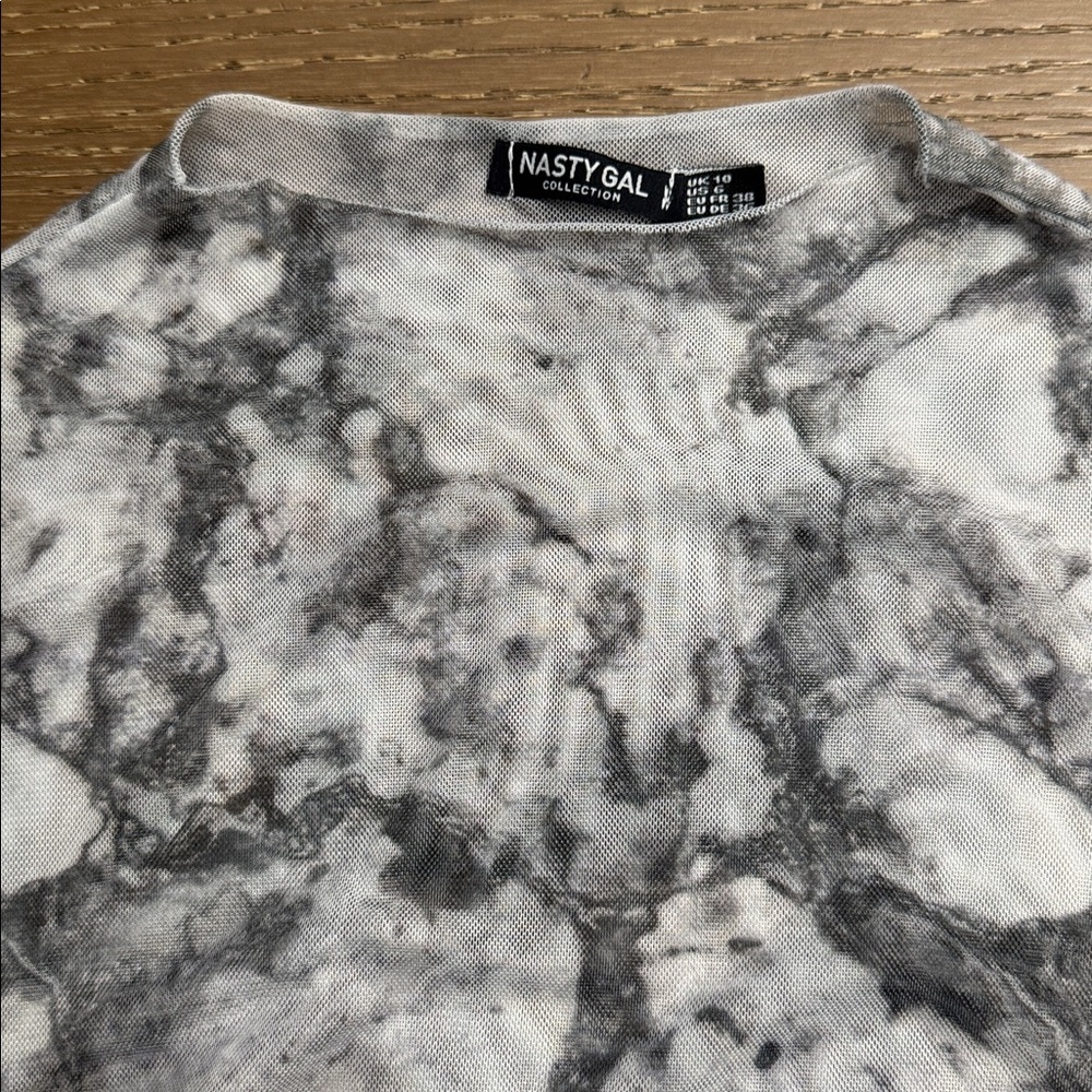 Nasty Gal Marble Mesh Long Sleeve Bodysuit – Size 10 - Picture 2 of 3